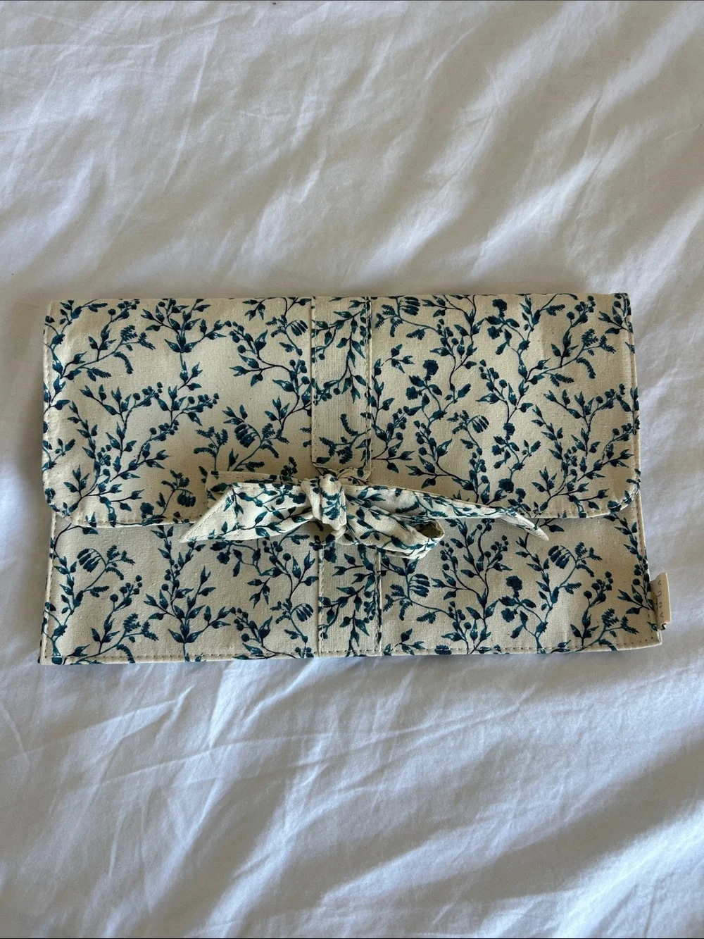 Agua by Agua Bendita Cream Floral Clutch with Navy Print